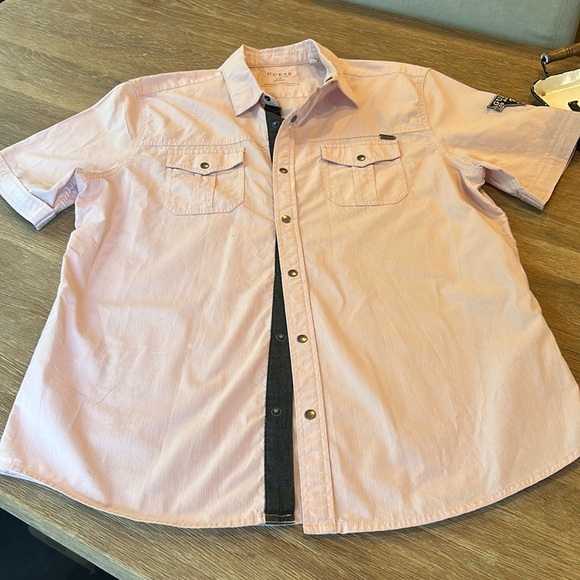 Guess Mens snap down short sleeve Pink L - Picture 1 of 6
